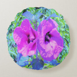 Cojín Redondo Flores de Hibiscus púrpura ultravioleta