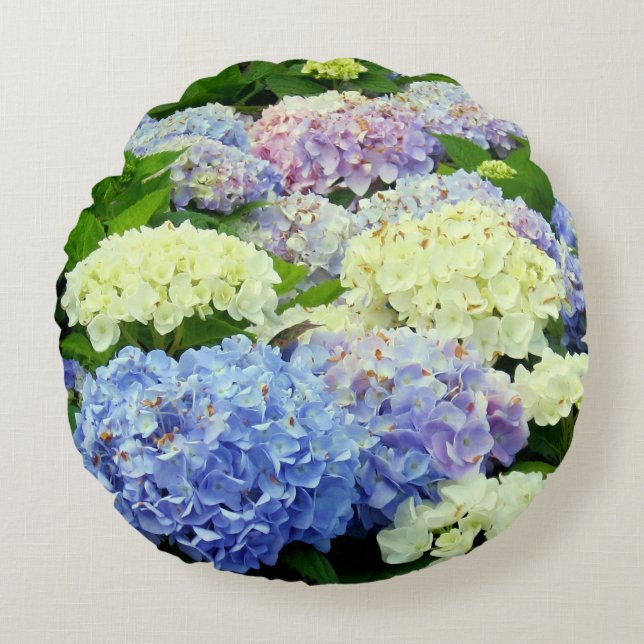 Cojín Redondo Flores de hidrangea azul-blanca-ROUND PILLOW (Anverso)