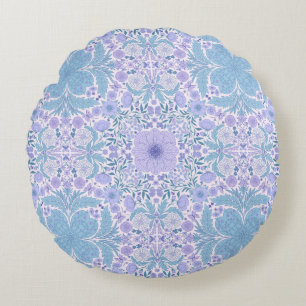 Cojín Redondo Flores de jardín retro en azul y violeta