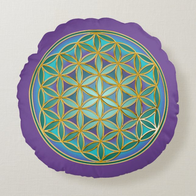 Cojín Redondo FLORES DE LA VIDA - Diseño de Geometrias Sagradas  (Anverso)