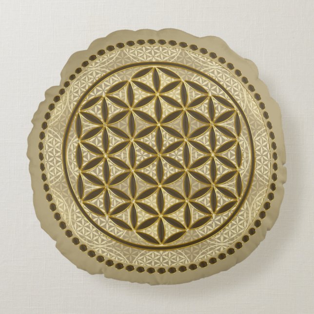Cojín Redondo FLORES DE LA VIDA - Símbolo de geometría sagrada A (Anverso)