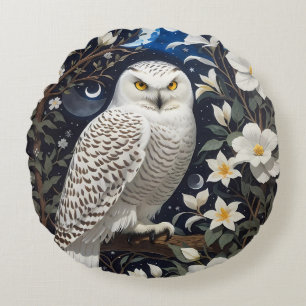Cojín Redondo Flores de luna de búho de nieve