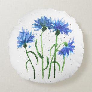 Cojín Redondo Flores de maíz azul flores acuáticas Verano Trampa