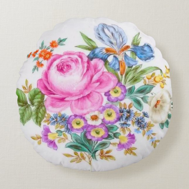 Cojín Redondo Flores de manantial acuarela (Anverso)