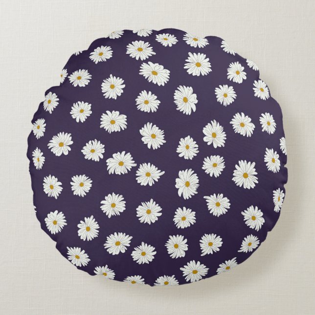Cojín Redondo Flores de margarita: pequeño patrón sin costuras. (Anverso)