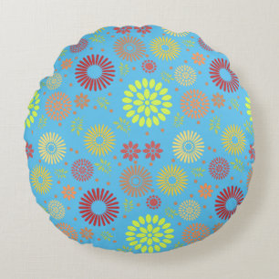 Cojín Redondo Flores de otoño coloridas en tonos cálidos