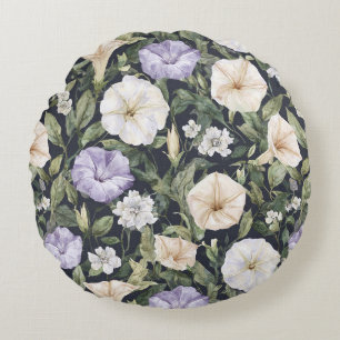 Cojín Redondo Flores de Petunia de Crema Lila Púrpura
