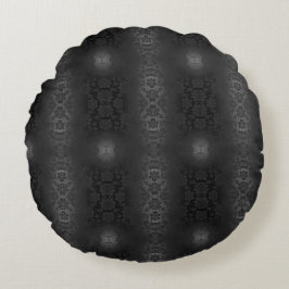 Cojín Redondo Flores de plata gris negro Floral elegante