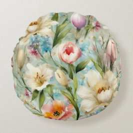 Cojín Redondo Flores de primavera al estilo del impresionismo
