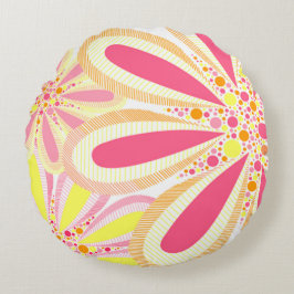 Cojín Redondo Flores de primavera amarillas y rosas