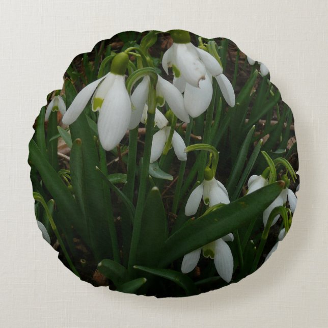 Cojín Redondo Flores de Primavera Blanca (Galanthus) (Anverso)