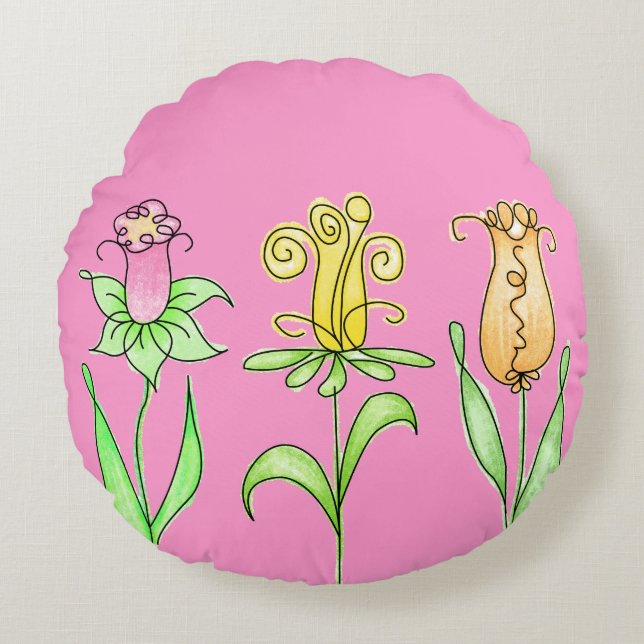 Cojín Redondo Flores de primavera pastel (Anverso)