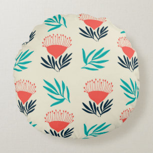 Cojín Redondo Flores de rojo australia, patrón de cosecha ininte