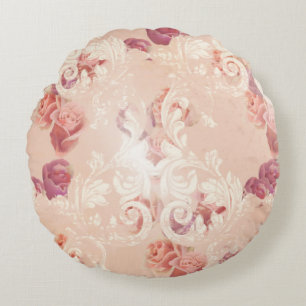 Cojín Redondo Flores de rosa de época y adornos barrocos