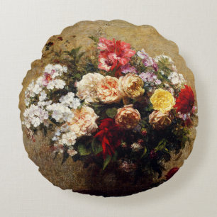Cojín Redondo Flores de verano antiguas de Henri Fantin-Latour