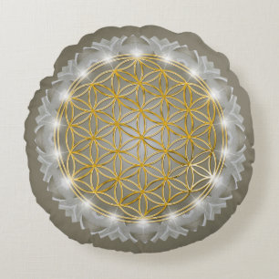 Cojín Redondo FLORES DE VIDA - Luz de Geometrio Sagrada 1