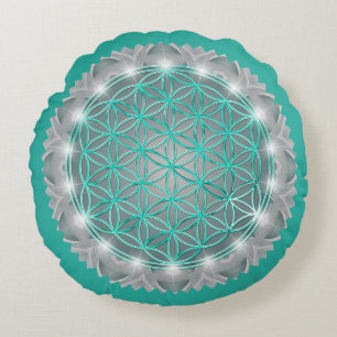 Cojín Redondo FLORES DE VIDA - Luz de Geometrio Sagrada 2