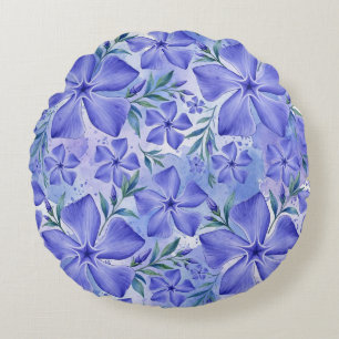 Cojín Redondo Flores de Vinca Azul Violeta Vinca