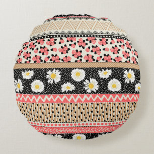 Cojín Redondo Flores decorativas: Patrón de mosaico de mosaico d