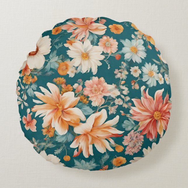 Cojín Redondo Flores Delicadas Increíbles (Anverso)