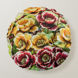 Cojín Redondo Flores Doradas de Borgoña - Decoración Floral Vibr