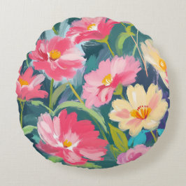 Cojín Redondo Flores en azul