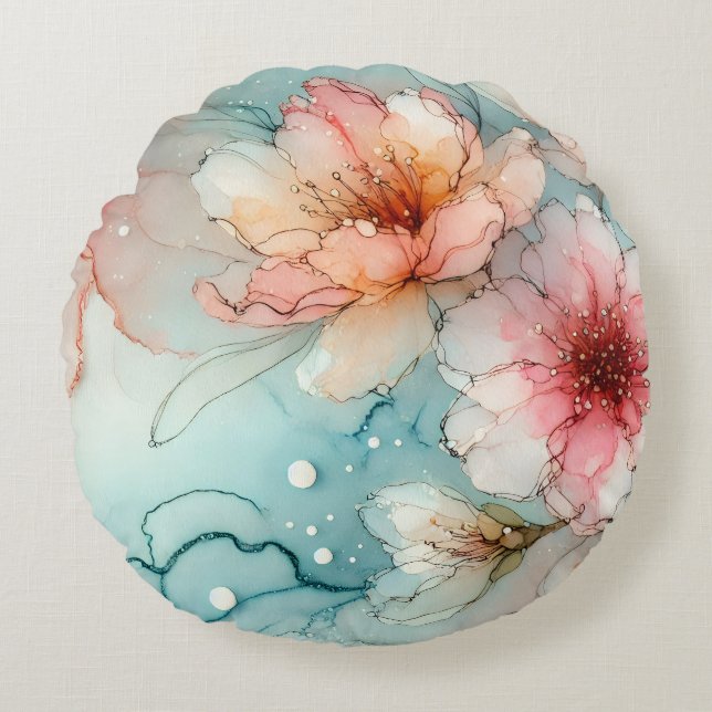 Cojín Redondo Flores en la sangre: un resumen del diseño de tint (Anverso)