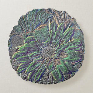 Cojín Redondo Flores en relieve con lado gris sólido