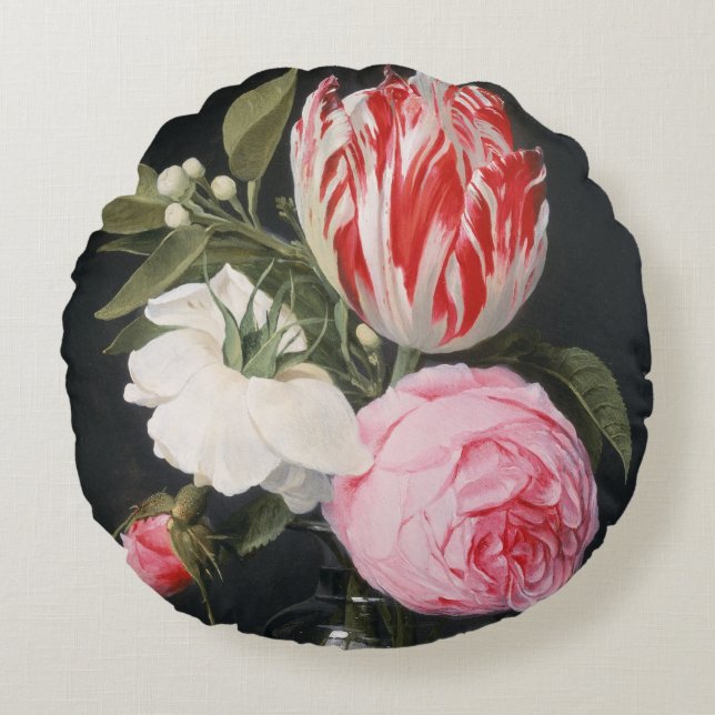 Cojín Redondo Flores en un florero de cristal (Anverso)