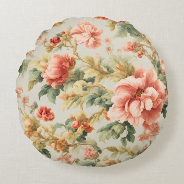 Cojín Redondo Flores Exquisitas Y Sorprendentes, Hojas. Pintura (Anverso)