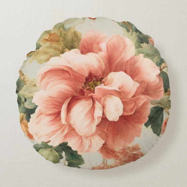 Cojín Redondo Flores Exquisitas Y Sorprendentes, Hojas. Pintura (Anverso)