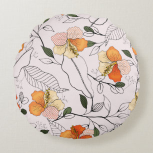 Cojín Redondo Flores florecientes. Flujo transparente aislado re