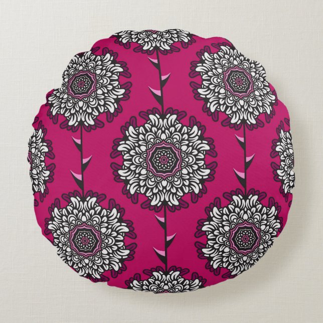 Cojín Redondo Flores Gráficas Florales Pink Seamless (Anverso)