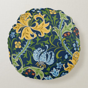 Cojín Redondo Flores grandes florales: Vintage verde oscuro