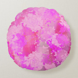 Cojín Redondo Flores japonesas en tonos rosa