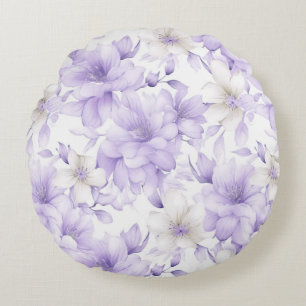 Cojín Redondo Flores moradas de color de agua delgada