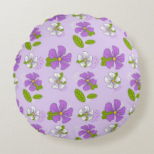 Cojín Redondo Flores Moradas y Blancas Vibrantes