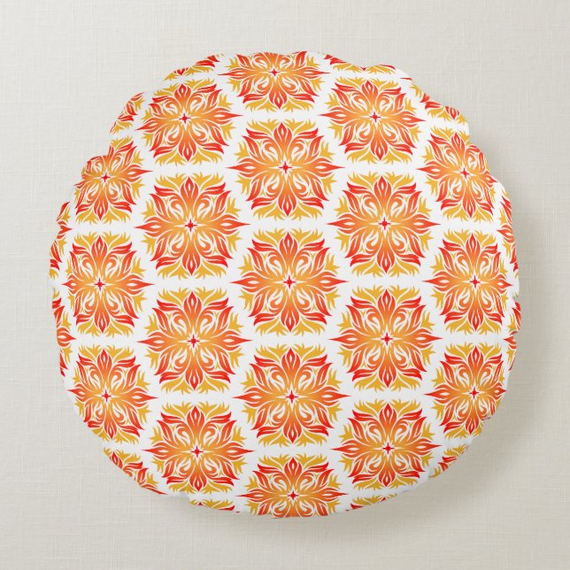 Cojín Redondo Flores naranjas, Patrón De Flores, Patrón Floral (Anverso)