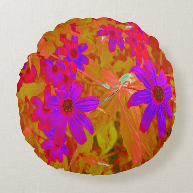 Cojín Redondo Flores naturales coloridas ultravioletas, magenta  (Anverso)
