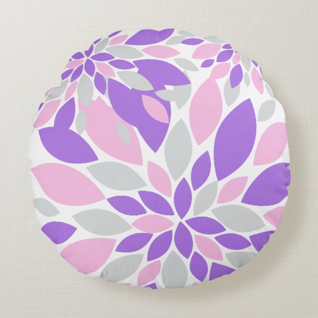 Cojín Redondo Flores púrpuras de Petals mágicos (Anverso)