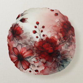 Cojín Redondo Flores rojas elegantes: un diseño abstracto sereno