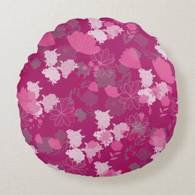 Cojín Redondo flores rosadas (Anverso)