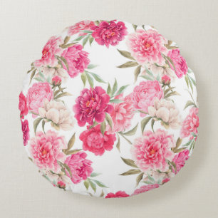 Cojín Redondo Flores rosadas de peón sin inconvenientes