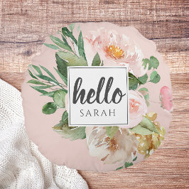 Cojín Redondo Flores rosas color de agua modernas y nombre