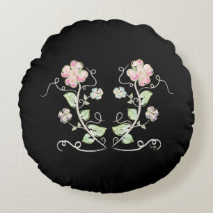 Cojín Redondo Flores-Rosas-Verdes-Acuarela