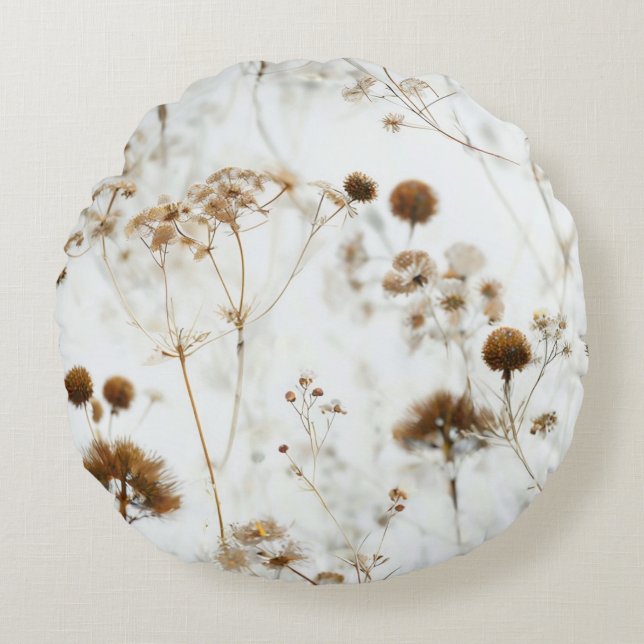 Cojín Redondo Flores secas y pelucas (Anverso)