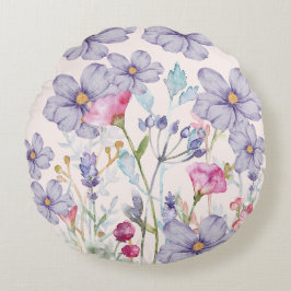 Cojín Redondo Flores silvestres acuáticas modernas Rosa