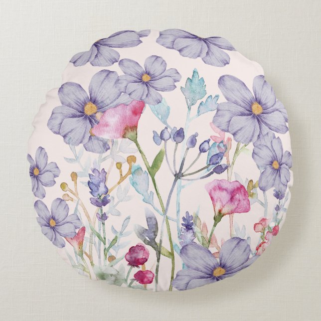 Cojín Redondo Flores silvestres acuáticas modernas Rosa (Anverso)
