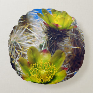 Cojín Redondo Flores silvestres de cactus Cholla de plata