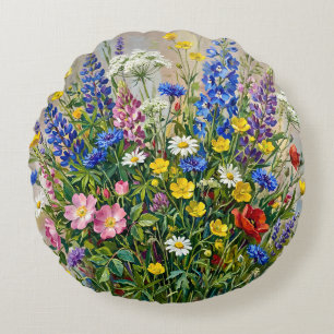 Cojín Redondo Flores silvestres de pradera veraniega
